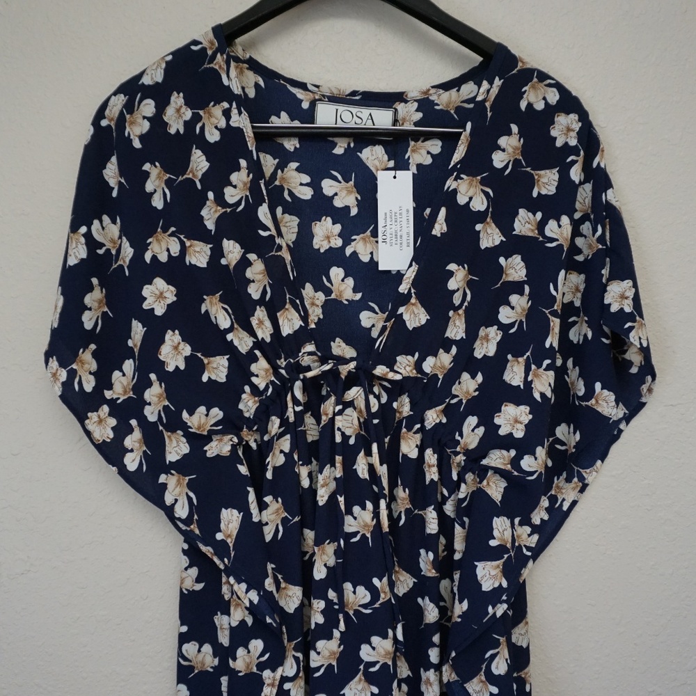 JOSA TULUM Navy Floral Beach Caftan - NWT